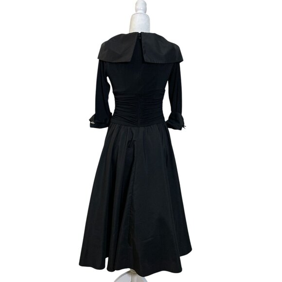 Jessica Howard Jersey Taffeta Dress Size 6 Portrait Collar Ruched A Line Midi - Picture 4 of 10